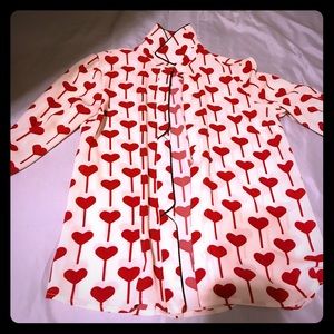 Size 2 Topshop blouse with hearts and blue piping